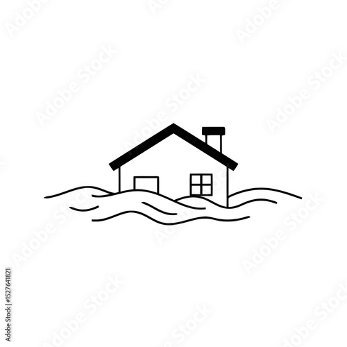 House submerged in floodwaters illustrating natural disaster   