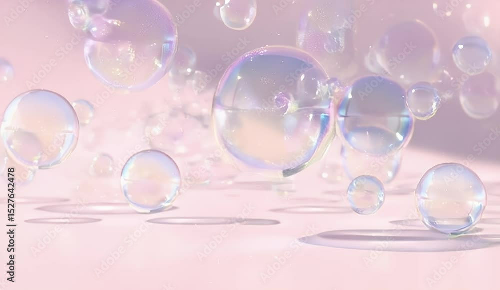 Iridescent Bubbles Floating on a Pastel Surface Iridescent Bubbles Floating on a Pastel Surface