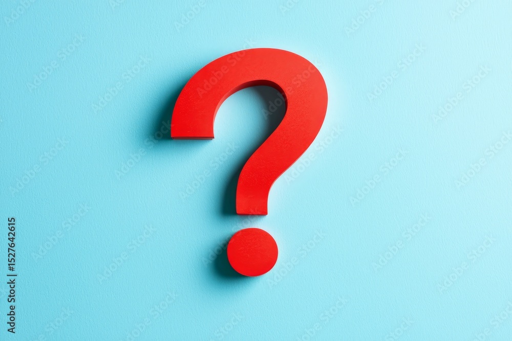 Isolated on a serene pastel blue background, the red question mark stands out. Isolated on a serene pastel blue background, the red question mark stands out.