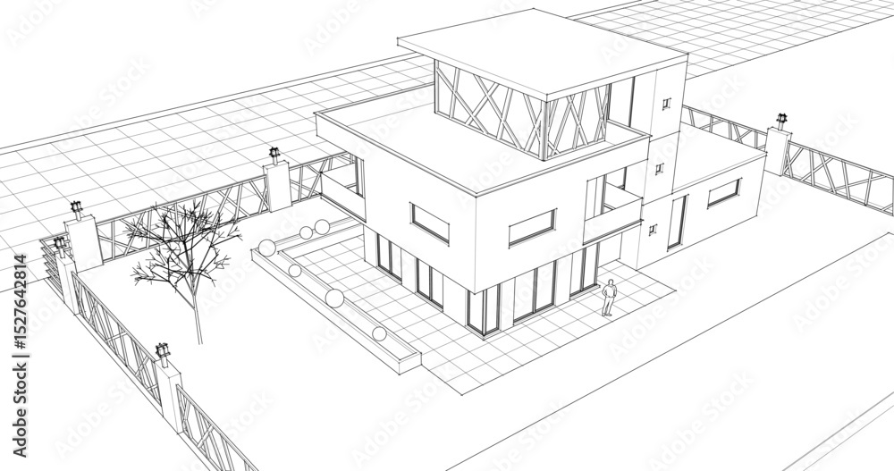 Fototapeta premium modern modular house 3d illustration