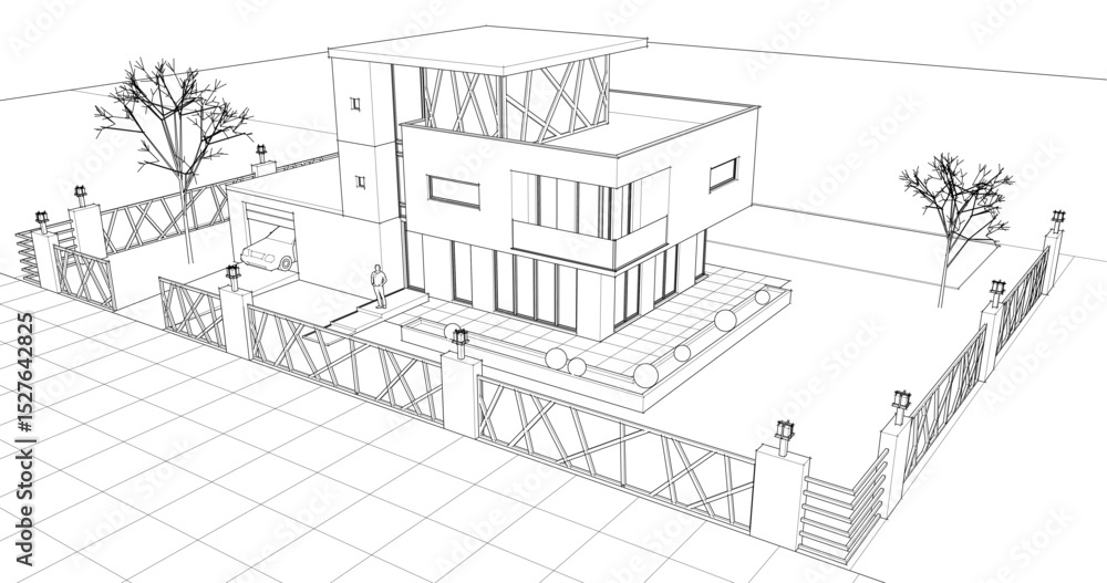 Fototapeta premium modern modular house 3d illustration