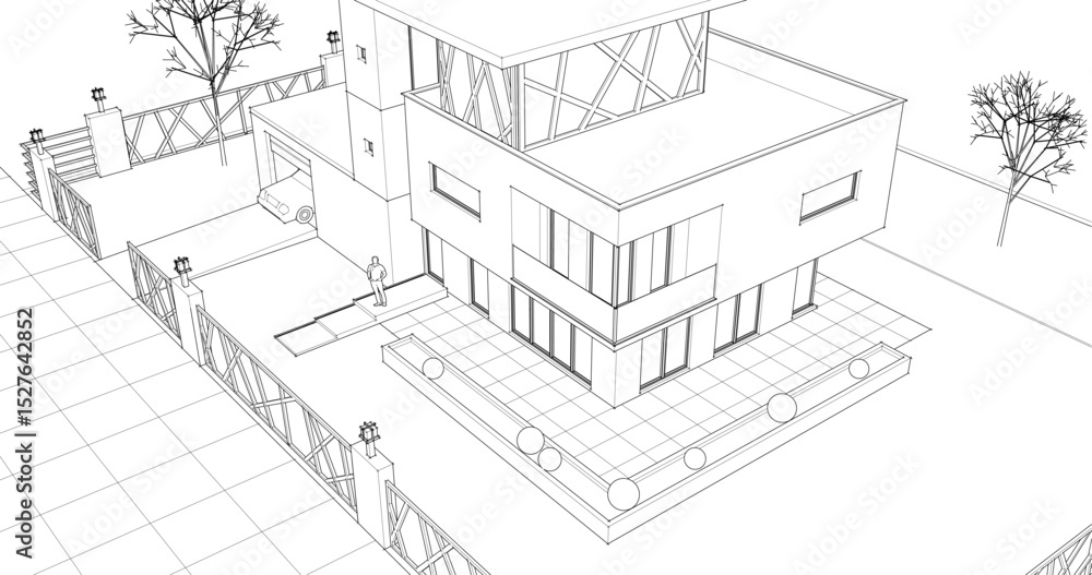 Fototapeta premium modern modular house 3d illustration