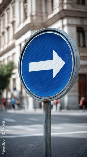 Blue mandatory direction circular sign white arrow