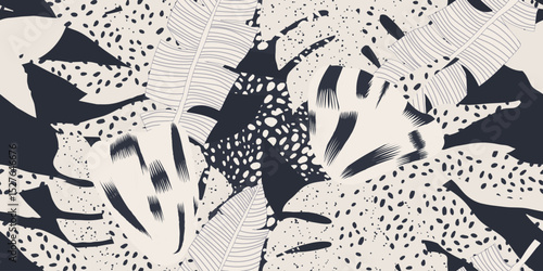 Abstract modern exotic botanical print. Unique seamless pattern. 
