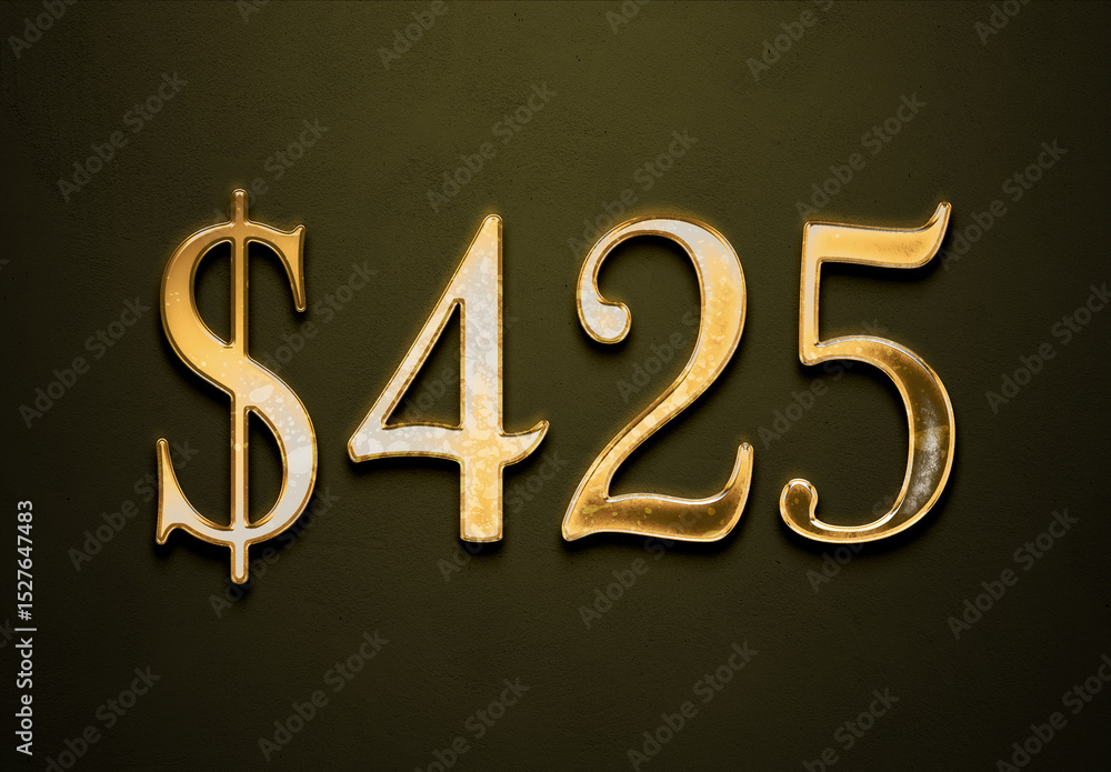 Old gold effect of 425 dollars with 3D glossy style Mockup. Old gold effect of 425 dollars with 3D glossy style Mockup.
