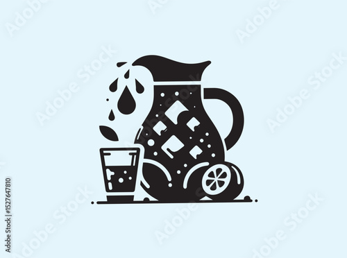 Water Splash from Jug in Bold Silhouette Style