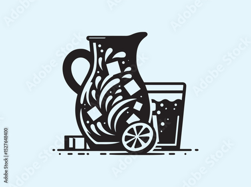 Solid Black Jug with Water Splash in Silhouette Form