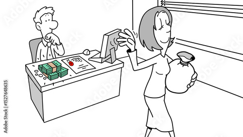 Businesswoman at desk with stack of cash