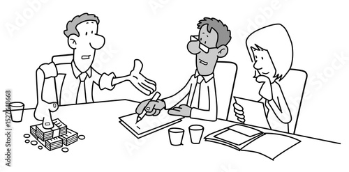 Cartoon man thinking deeply at desk