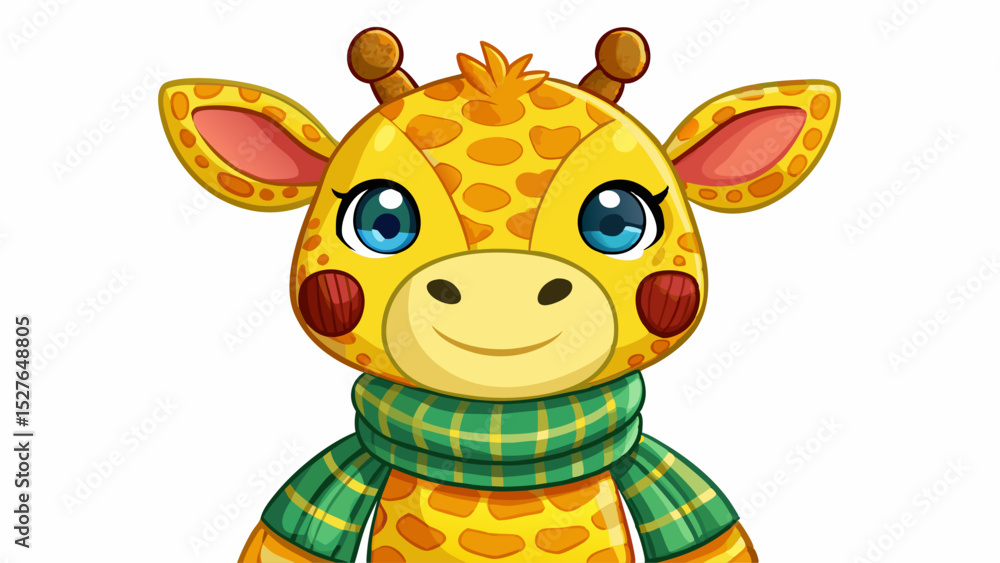 Obraz premium Close-up of a yellow knitted giraffe doll wearing a miniature scarf. Displayed upright on white, ideal for DIY crafts, cozy vibes, or baby gift design vectors.
