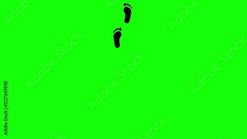 Animation of footprints walking on a green screen background. Barefoot footprints video.