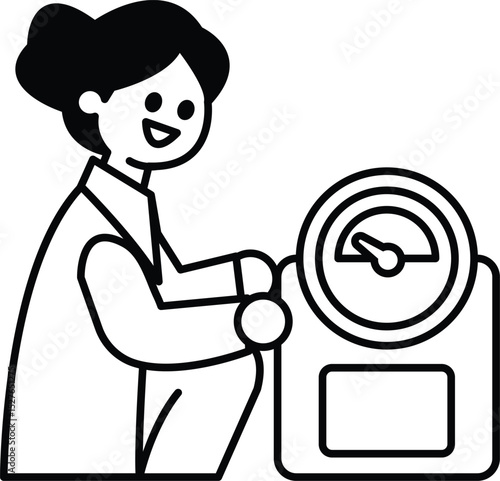 A woman is sitting on a scale