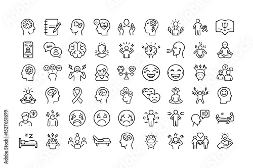Mental Health and Brain Activity Line Icons | Psychology, Therapy, Stress & Awareness Pack