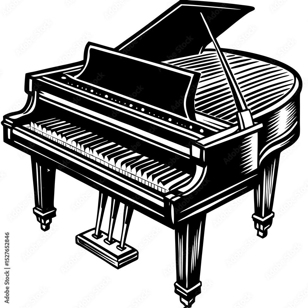 Grand piano black and white illustration Grand piano black and white illustration