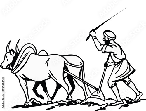Farmer and cow illustration rural scene vector graphic
