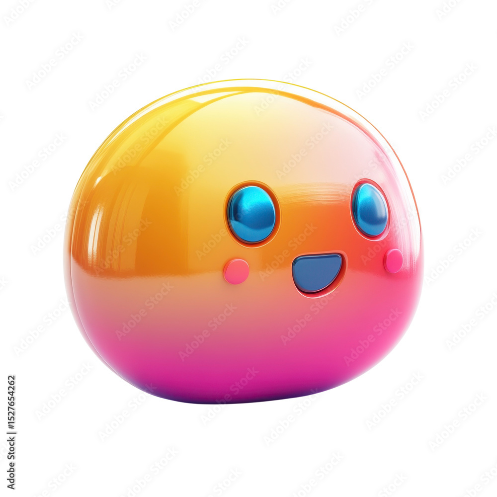 Fototapeta premium Cheerful Emoji Character Round Glowing Smile Happy Face Icon Digital Art on transparent background
