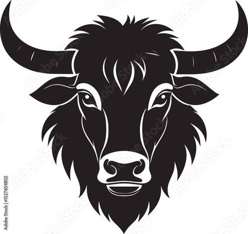 Yak Head in Silhouette Vector | Strong Black Vector Art for Rustic Animal Illustration