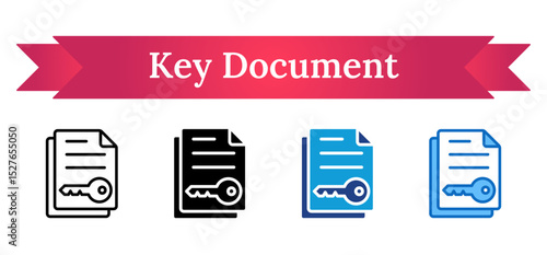 Key Document Multi Style - paper file with a key, symbolizing access rights, digital authorization, or document security