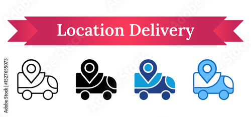 Location Delivery Multi Style - Delivery truck with map pin showing tracked delivery or location-based service