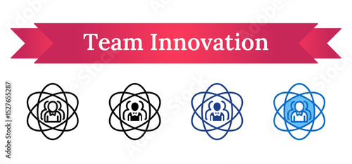 Team Innovation Multi Style - Human figure inside atomic orbit representing science, research, and human-centered innovation