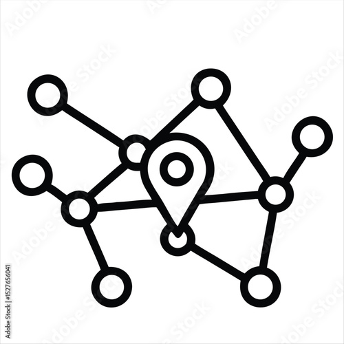 A futuristic vector infographic of a decentralized business network. Transparent layered nodes interconnected with lines, displayed on a dark mode digital map with location blips.
