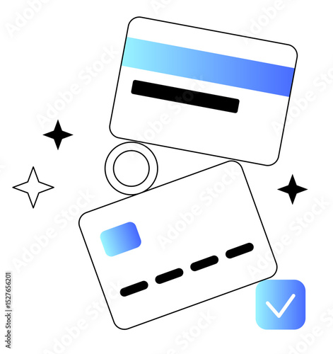 Bank cards with coin and check