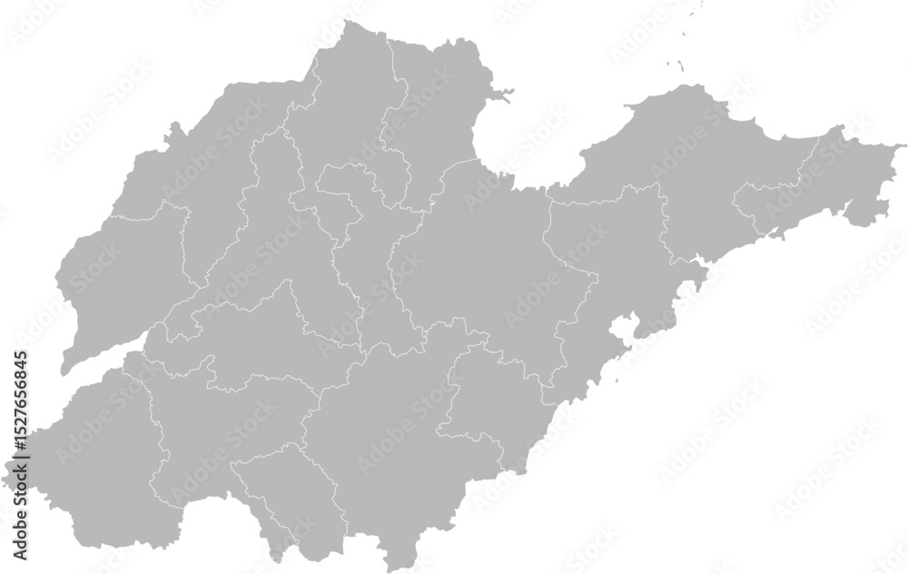 Shandong, China – administrative vector map with city boundaries (Web Mercator projection, PPT-compatible & fully editable) Shandong, China – administrative vector map with city boundaries (Web Mercator projection, PPT-compatible & fully editable)