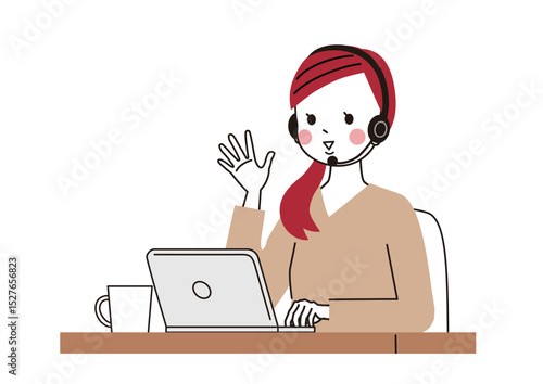 ヘッドセットをつけてオンラインの会話を楽しむ女性