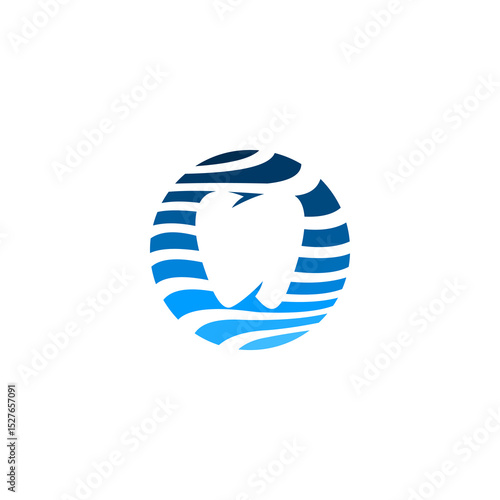 Abstract Dental Logo Design: Tooth within Blue Wave Circle