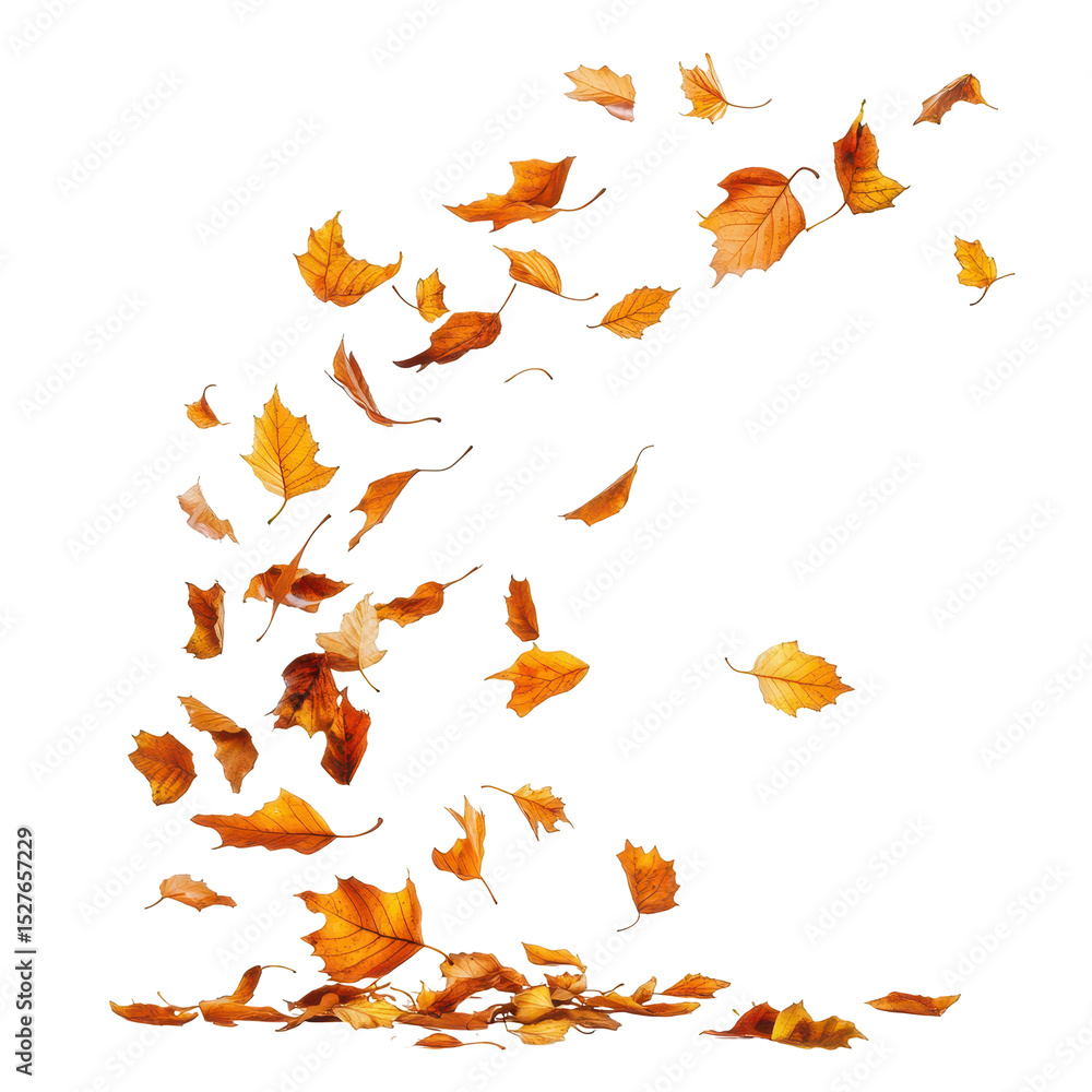 Colorful autumn leaves swirl gracefully in the air during a breezy fall day in a serene woodland setting Colorful autumn leaves swirl gracefully in the air during a breezy fall day in a serene woodland setting