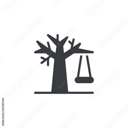 Rope swing hanging from tree branch vector icon