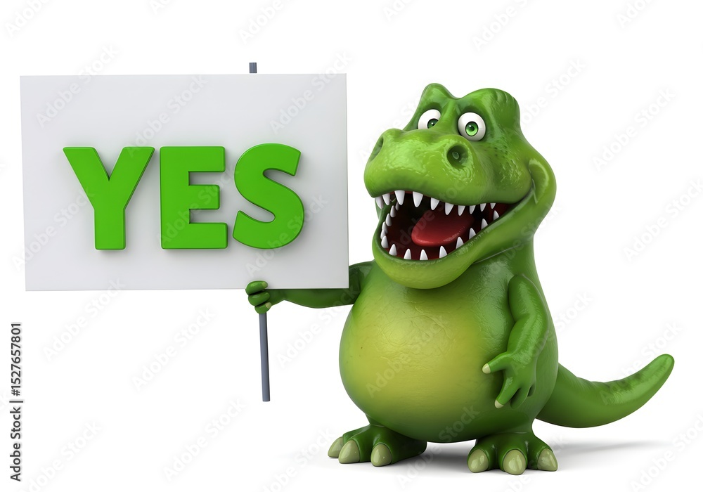 Fototapeta premium Dinosaur Holding Yes Sign