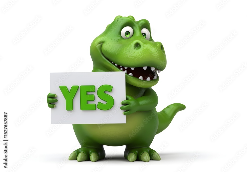 Fototapeta premium Cartoon Dinosaur Holding a Yes Sign