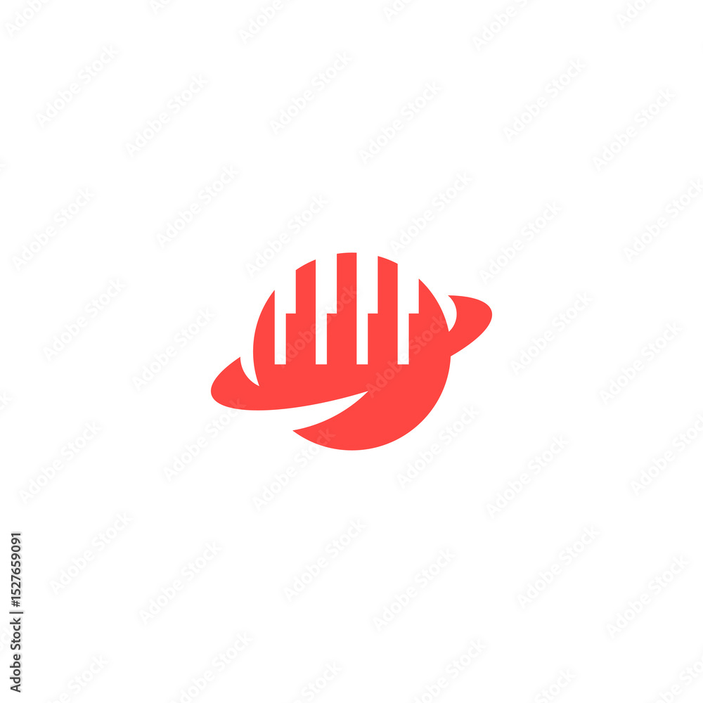 Red Planet Logo Featuring Piano Keys and Orbital Ring Design Red Planet Logo Featuring Piano Keys and Orbital Ring Design