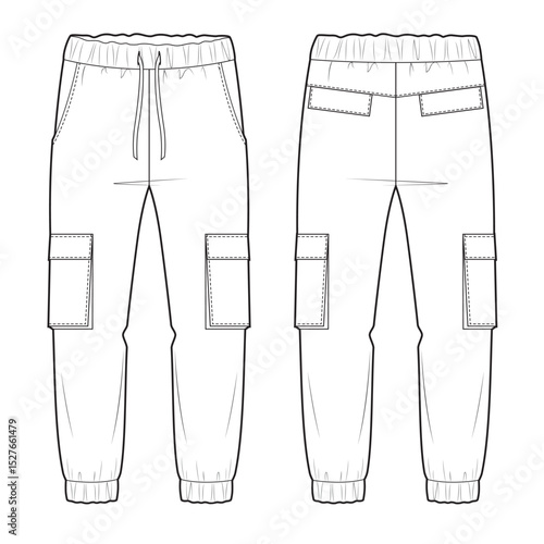 Mans jersey cargo jogger. Template, mockup