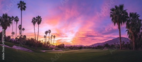 golf course at sunset in palm springs, california
