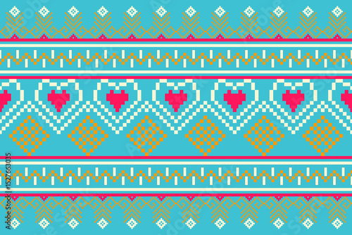 Cross stitch pattern concept showcasing traditional ethnic geometric pattern, Design for textile, background,carpet,wallpaper,clothing,wrapping,Batik,fabric,Vector illustration	

