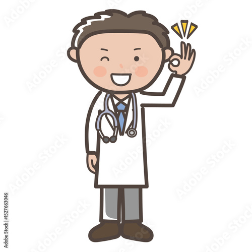 了解のOKサインを出す男性医師の全身イラスト