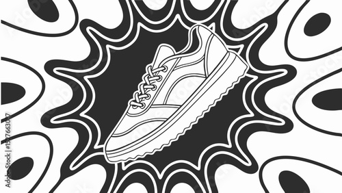 Retro Sneaker Design: Black and White Athletic Shoe Illustration