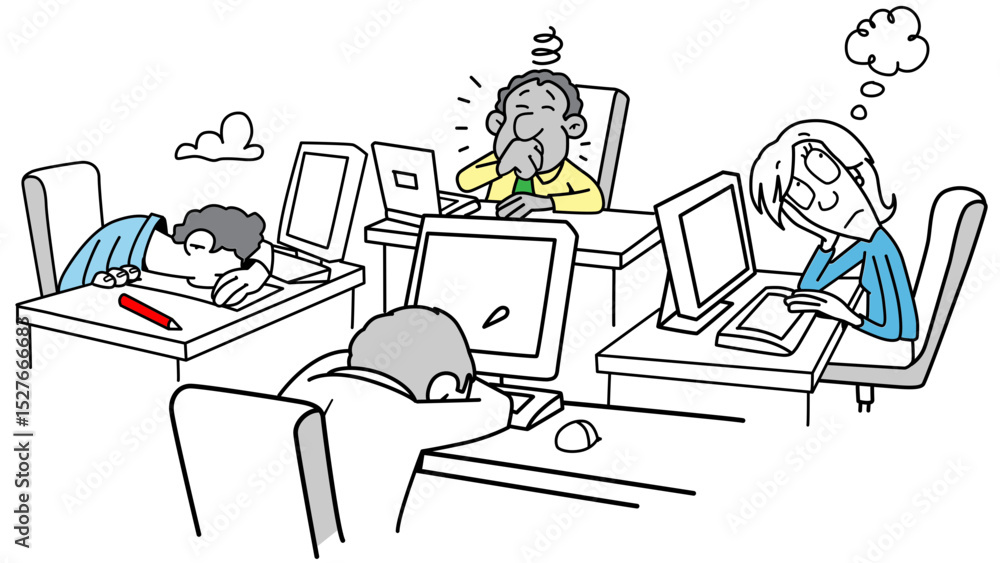 Αυτοκόλλητο Bored business meeting cartoon illustration