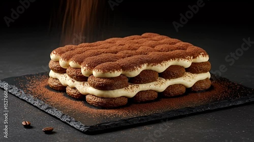 Wallpaper Mural Elegant Tiramisu Dessert Cocoa Powder on Black Plate a Studio Shot Still Life Close Up with Dark Chocolate Flavors and Delicious Italian Dessert Torontodigital.ca