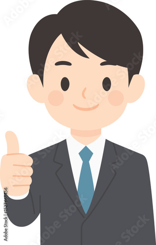엄지를 치켜세우고 웃고 있는 정장을 입은 비즈니스맨