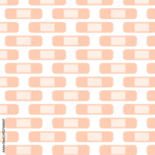 Medical Plaster Seamless Pattern. Adhesive Bandage And Medical Dressing. First Aid, Wound Healing And Protection. Vector Illustration