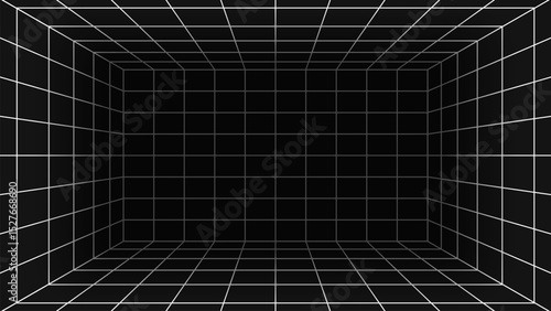 Grid perspective black room.black space with perspective grid line