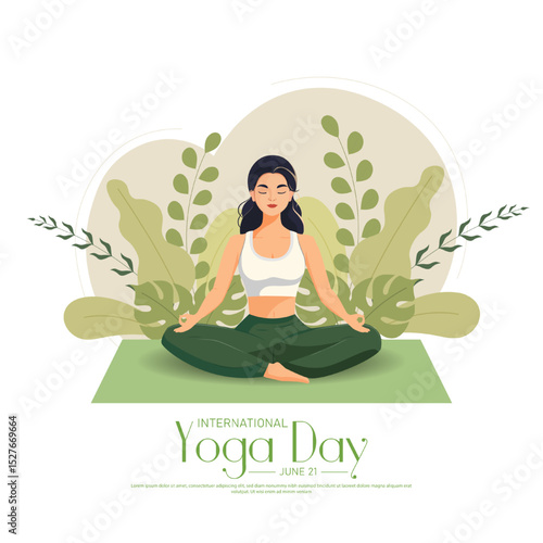 International yoga day poster template design.Woman doing yoga pose.