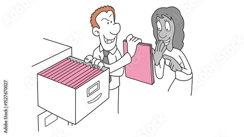 Man presenting documents to a smiling woman