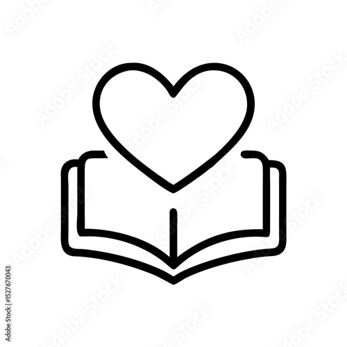 Open Book with Heart Symbol for Education, Love for Reading, Book Clubs, Social Media Content, and Inspirational Blogs  
