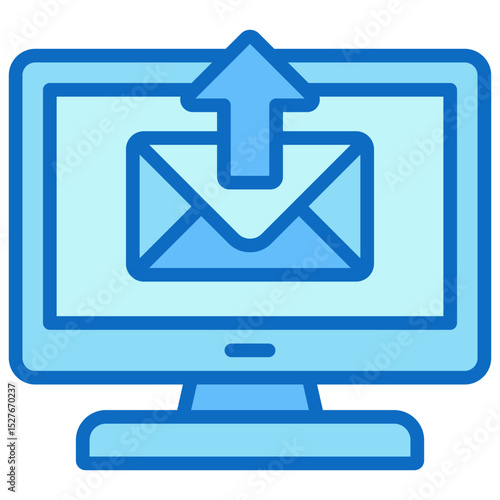 Send Email Online - Blue Fill Outline icon - Computer screen with outgoing envelope, representing web-based email sending