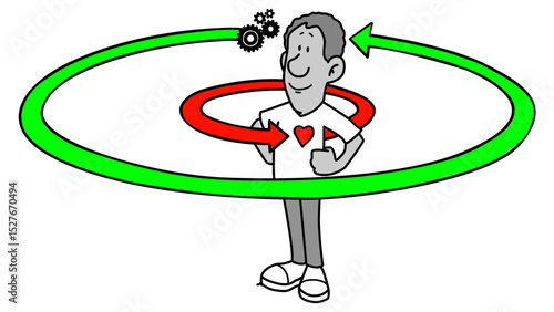Man rotating within concentric circles graphic