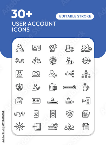 Editable line icons representing various user account functionalities.
